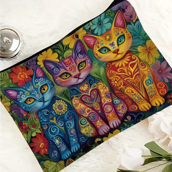 Handbags - Colorful Floral Cat cosmetic bag - Multicolor new in package